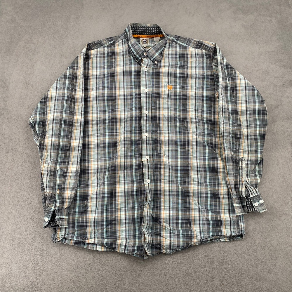 Cinch Mens Plaid Western Button Down Shirt Black Blue Orange Large 7998